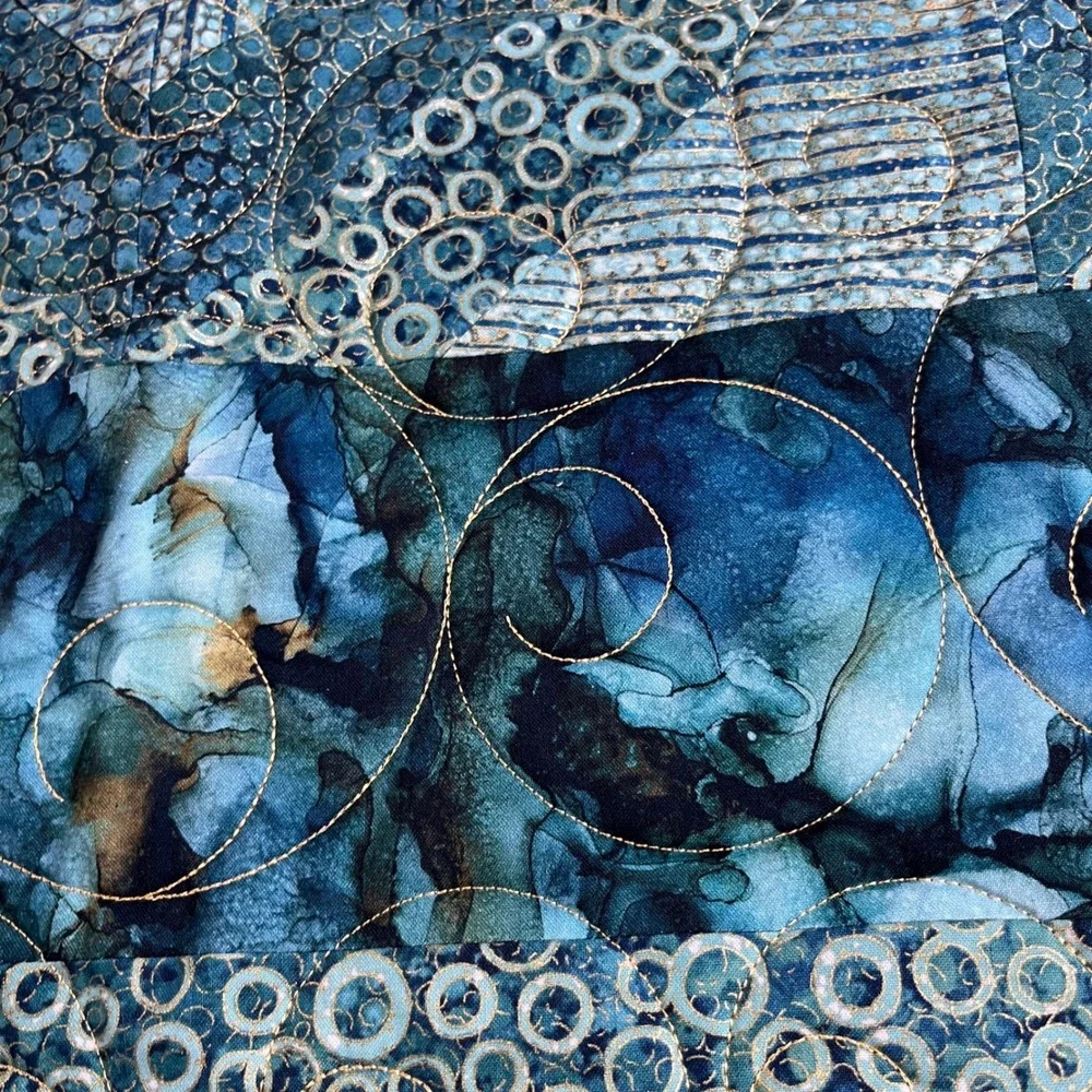 Handcrafted NEW Geometric Quilted Throw Blanket 60x44 Batik Ocean Celestial Art